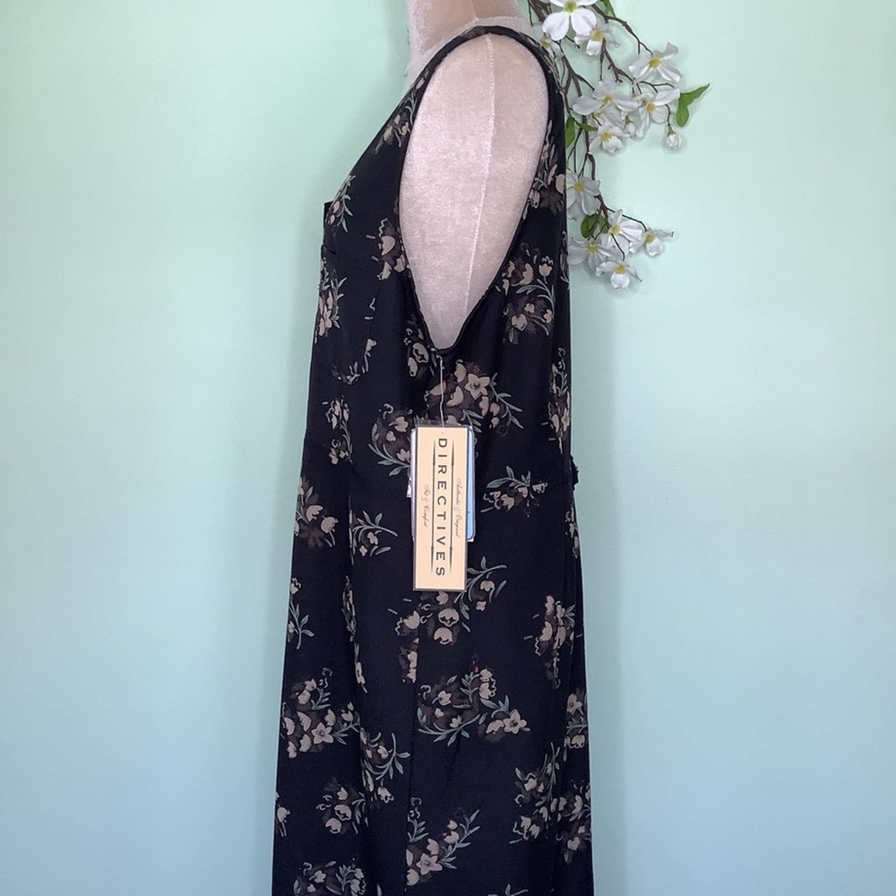 Vintage Sleeveless Long Button Front Floral Print Safari Dress Rayon Buckle Back - Picture 7 of 16